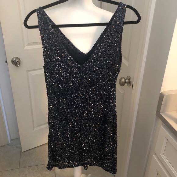 MLV V neck navy sequin dress - Picture 3 of 7